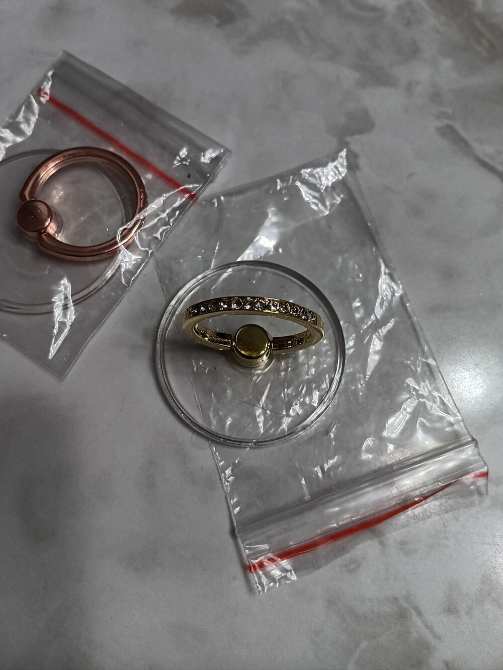 Transparent Cell Phone Finger Grip Ring (1", Gold with Bling)